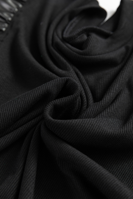 HIDDEN GEMS | Leather Patchwork Ruffle Sleeve Blouse