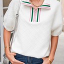  HIDDEN GEMS | Stripe Contrast Collar Textured Blouse