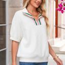  HIDDEN GEMS | Stripe Contrast Collar Textured Blouse