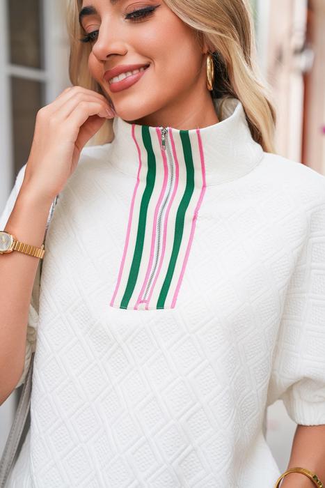 HIDDEN GEMS | Stripe Contrast Collar Textured Blouse