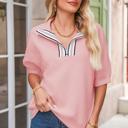  HIDDEN GEMS | Stripe Contrast Collar Textured Blouse