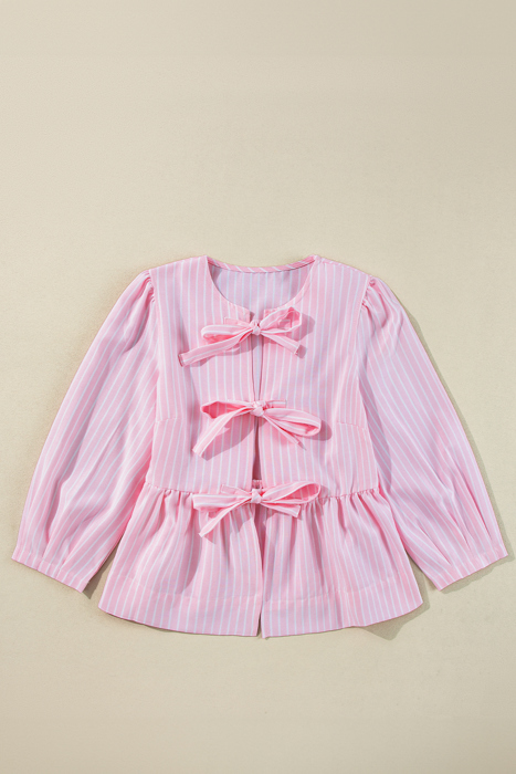 HIDDEN GEMS | Stripe Bow Tie Front Blouse