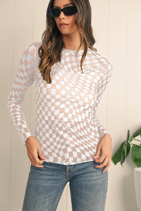 HIDDEN GEMS | Whimsical Checker Sheer Mesh Top