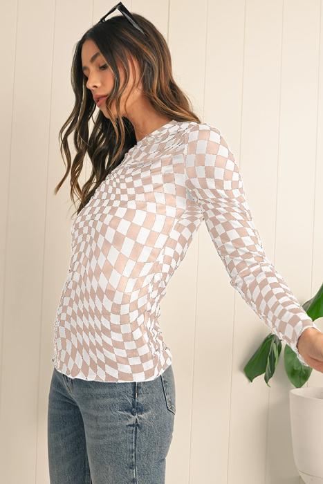HIDDEN GEMS | Whimsical Checker Sheer Mesh Top