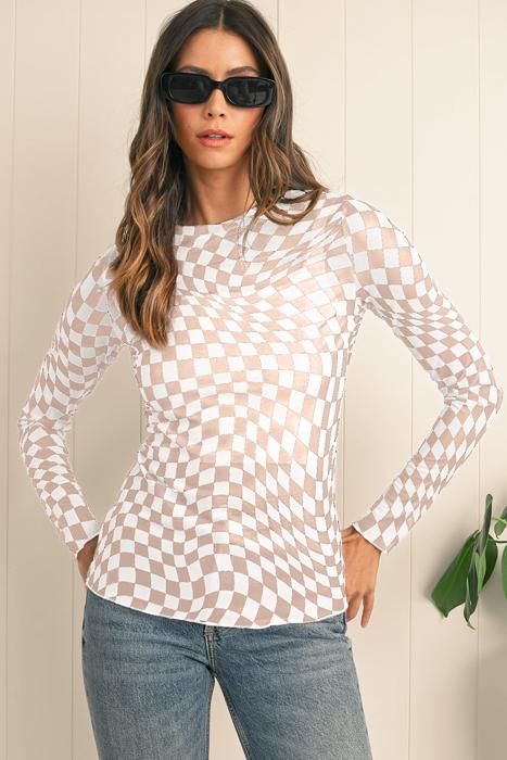 HIDDEN GEMS | Whimsical Checker Sheer Mesh Top