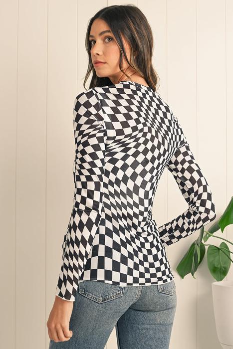 HIDDEN GEMS | Whimsical Checker Sheer Mesh Top