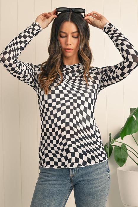 HIDDEN GEMS | Whimsical Checker Sheer Mesh Top