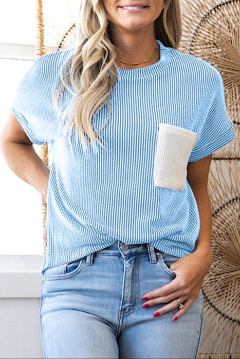 HIDDEN GEMS | Essential Colorblock Corded Knit T-Shirt