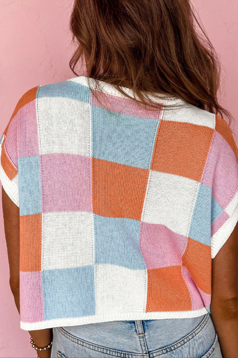 HIDDEN GEMS | Cherished Checker Cap Sleeve Sweater