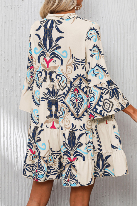 HIDDEN GEMS | Boho 3/4 Sleeve Buttoned Mini Dress