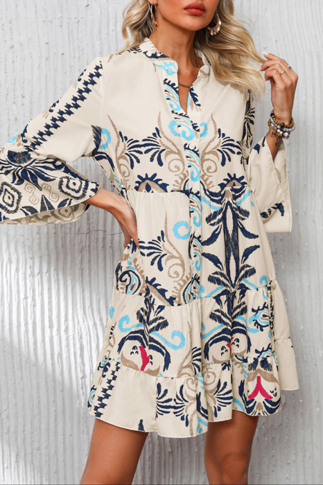 HIDDEN GEMS | Boho 3/4 Sleeve Buttoned Mini Dress