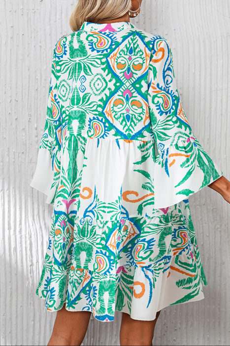 HIDDEN GEMS | Boho 3/4 Sleeve Buttoned Mini Dress