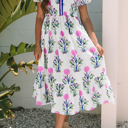  HIDDEN GEMS | Floral Puff Sleeve V-Neck Midi Dress