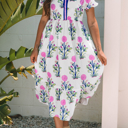  HIDDEN GEMS | Floral Puff Sleeve V-Neck Midi Dress