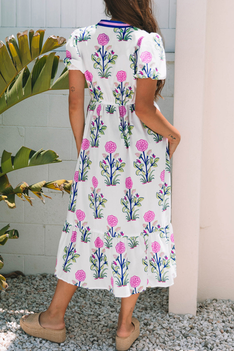 HIDDEN GEMS | Floral Puff Sleeve V-Neck Midi Dress