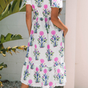 HIDDEN GEMS | Floral Puff Sleeve V-Neck Midi Dress