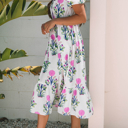  HIDDEN GEMS | Floral Puff Sleeve V-Neck Midi Dress