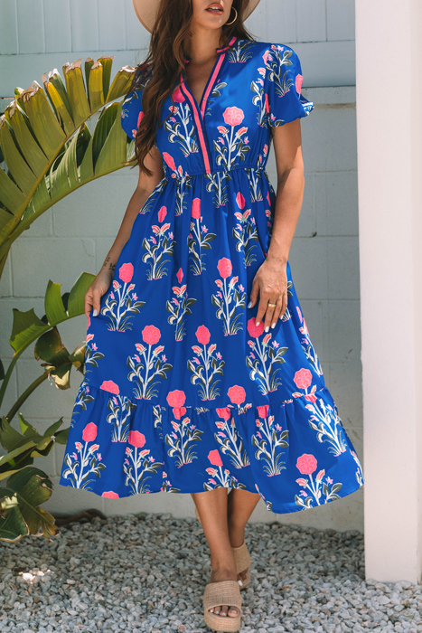 HIDDEN GEMS | Floral Puff Sleeve V-Neck Midi Dress