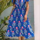  HIDDEN GEMS | Floral Puff Sleeve V-Neck Midi Dress