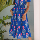  HIDDEN GEMS | Floral Puff Sleeve V-Neck Midi Dress