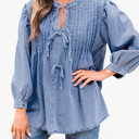  HIDDEN GEMS | Denim Daze Bow Tie Pleated Top