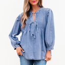  HIDDEN GEMS | Denim Daze Bow Tie Pleated Top