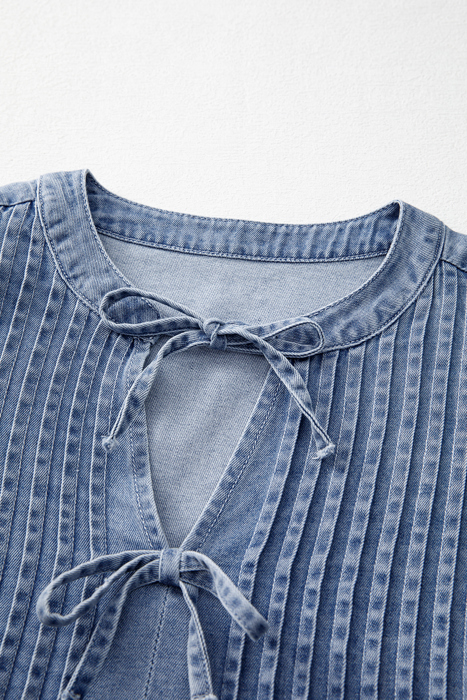 HIDDEN GEMS | Denim Daze Bow Tie Pleated Top