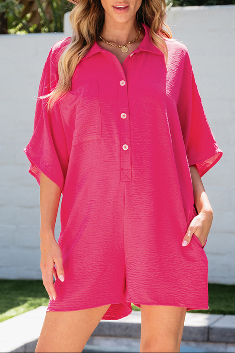HIDDEN GEMS | Collared Button Up Pocketed Romper
