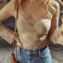  HIDDEN GEMS | Lace Mesh Sheer Long Sleeve Blouse