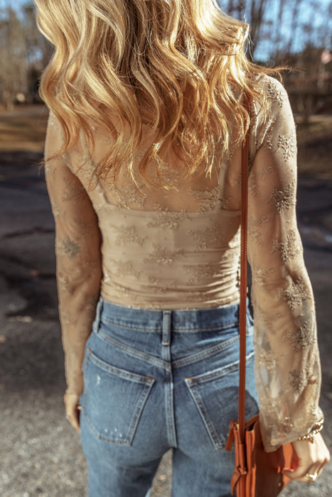 HIDDEN GEMS | Lace Mesh Sheer Long Sleeve Blouse