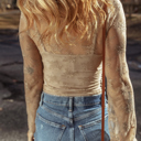  HIDDEN GEMS | Lace Mesh Sheer Long Sleeve Blouse