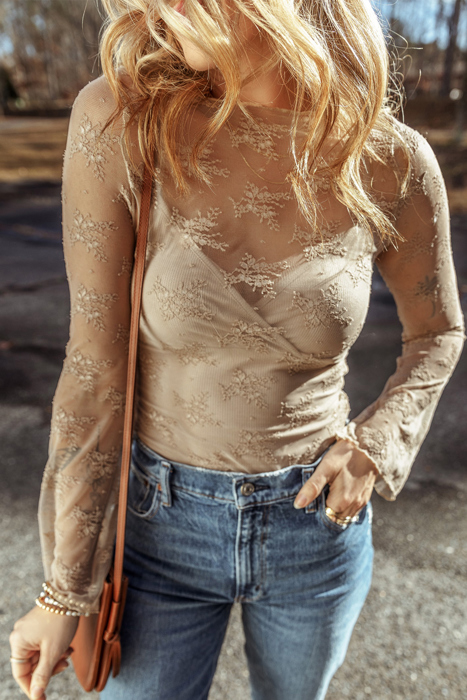 HIDDEN GEMS | Lace Mesh Sheer Long Sleeve Blouse