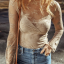  HIDDEN GEMS | Lace Mesh Sheer Long Sleeve Blouse