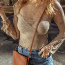  HIDDEN GEMS | Lace Mesh Sheer Long Sleeve Blouse