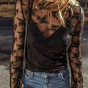 HIDDEN GEMS | Lace Mesh Sheer Long Sleeve Blouse