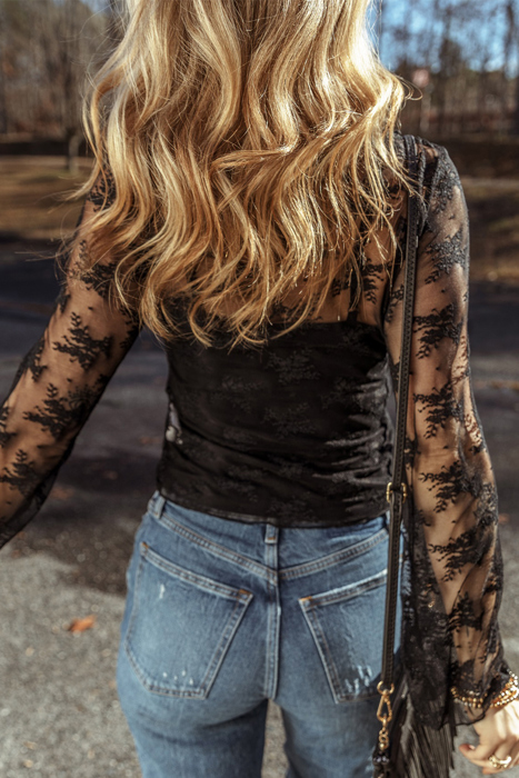 HIDDEN GEMS | Lace Mesh Sheer Long Sleeve Blouse