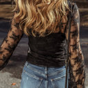  HIDDEN GEMS | Lace Mesh Sheer Long Sleeve Blouse