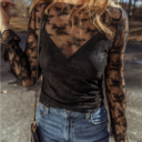  HIDDEN GEMS | Lace Mesh Sheer Long Sleeve Blouse