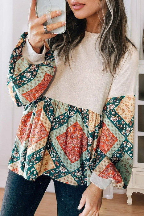 HIDDEN GEMS | Paisley Patchwork Colorblock Top
