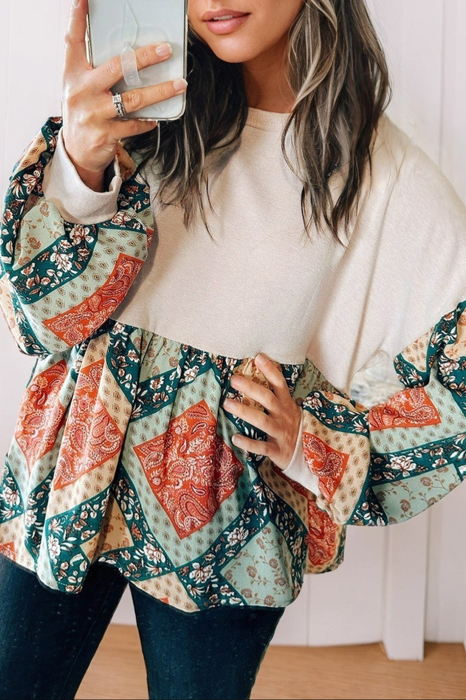 HIDDEN GEMS | Paisley Patchwork Colorblock Top