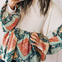  HIDDEN GEMS | Paisley Patchwork Colorblock Top