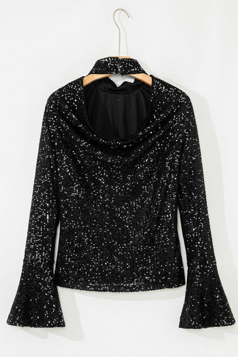HIDDEN GEMS | Solid Sequin Backless Bell Sleeve Top