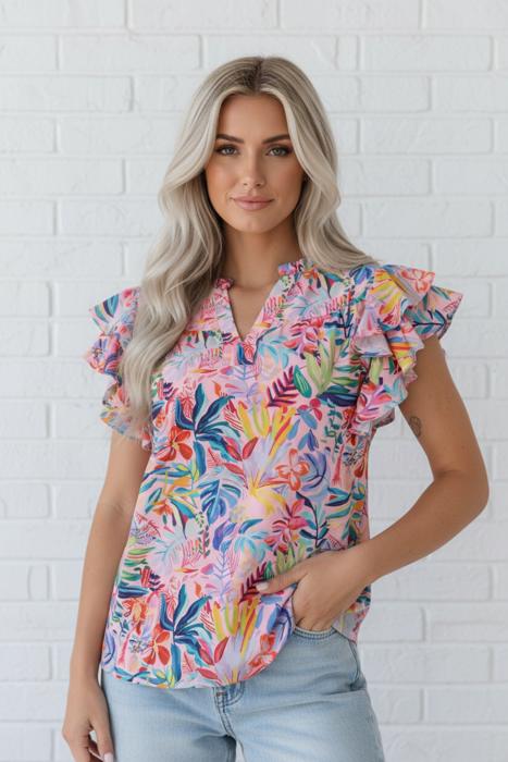 Tropical Days Floral Ruffle Blouse