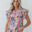  Tropical Days Floral Ruffle Blouse