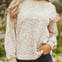  HIDDEN GEMS | Leopard Ruffle Ribbed Trim Sweatshirt