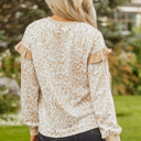  HIDDEN GEMS | Leopard Ruffle Ribbed Trim Sweatshirt