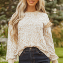  HIDDEN GEMS | Leopard Ruffle Ribbed Trim Sweatshirt