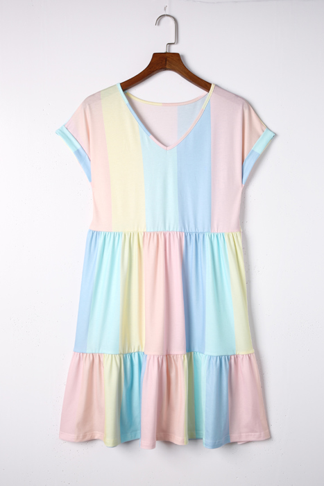 HIDDEN GEMS Pastel Stripe Babydoll Knit Dress