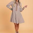  Coastal Stripe Embroidered Ruffle Hem Dress