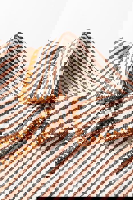 Coastal Stripe Embroidered Ruffle Hem Dress